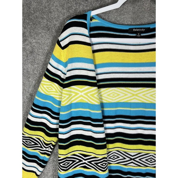 Relativity Striped Diamond Long Sleeve‎ Open Front Duster Sweater Womens Medium - Picture 5 of 16